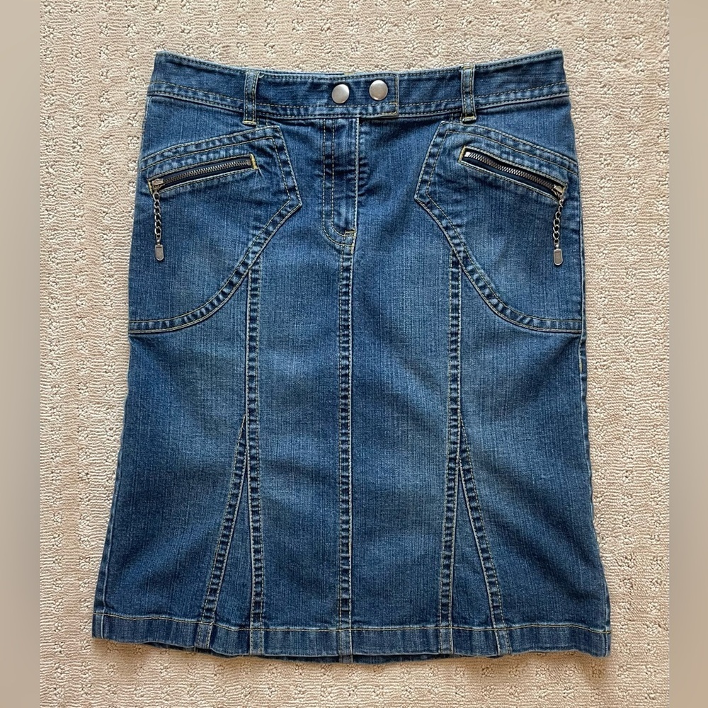 Y2K‎ Trumpet Low Rise  Ann Taylor Loft Denim Skirt Zipper Details  Sz 6